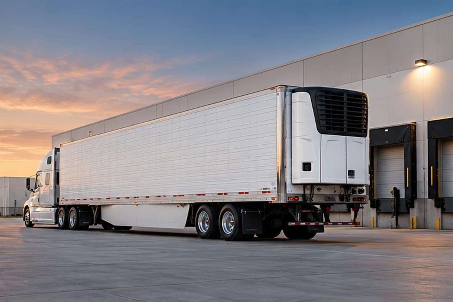 Refrigerated semitrailer at a commercial loading dock