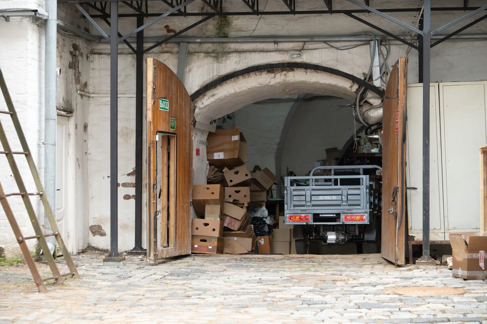 Packages being prepared at a warehouse loading area